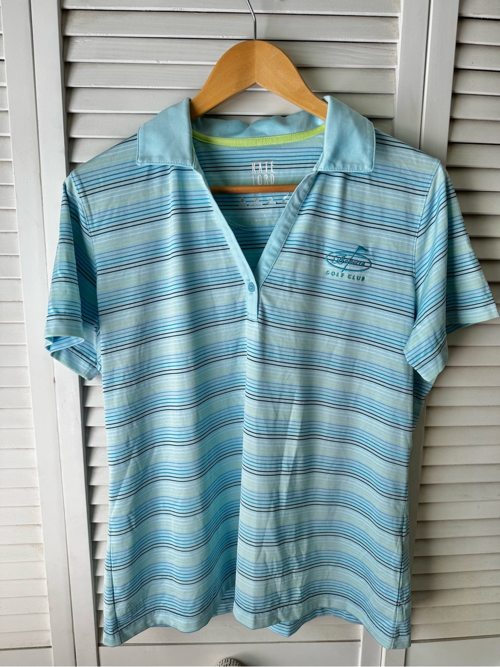 Kate Lord Belterra Blue Striped Short Sleeve Golf Polo